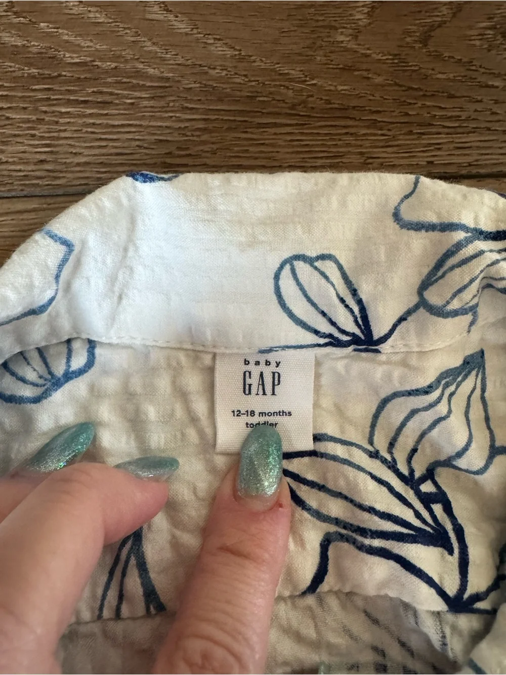 Baby GAP White Hawaiian Shirt with Blue Floral Print